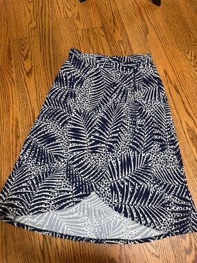 Cynthia Rowley Navy and White Palm-Leaf High-Low Skirt